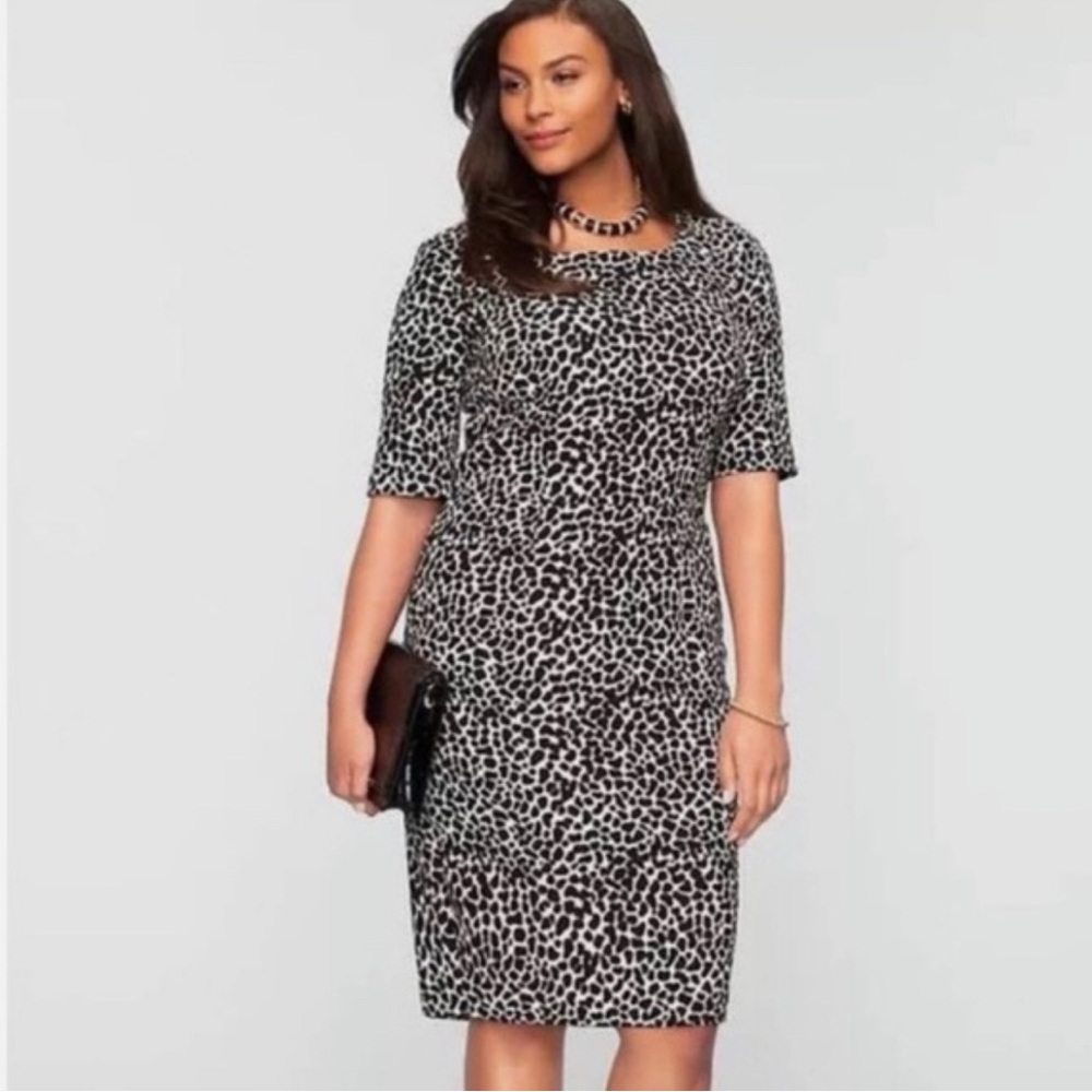 Talbots Dress Womens 18WP Petite Snow Leopard Animal Sheath Pencil Knee Length
